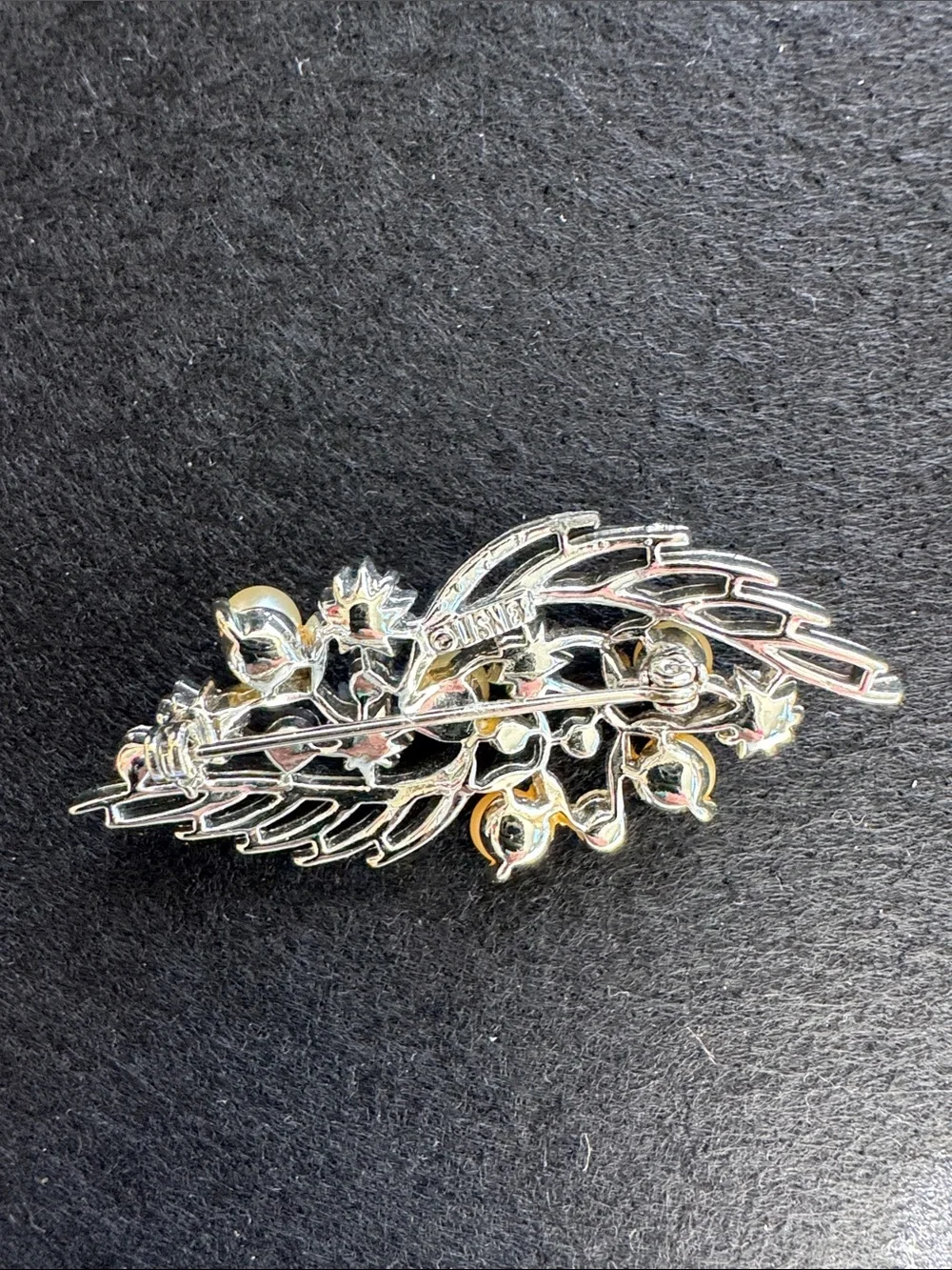 VTG Lisner Silver Tone Pearl and AB Crystal Brooch